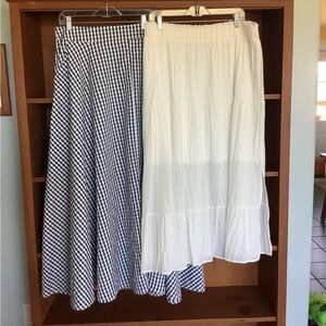 NWOT Bundle Plus Size Maxi Skirts Navy Gingham + Off White Gauze Size 3X